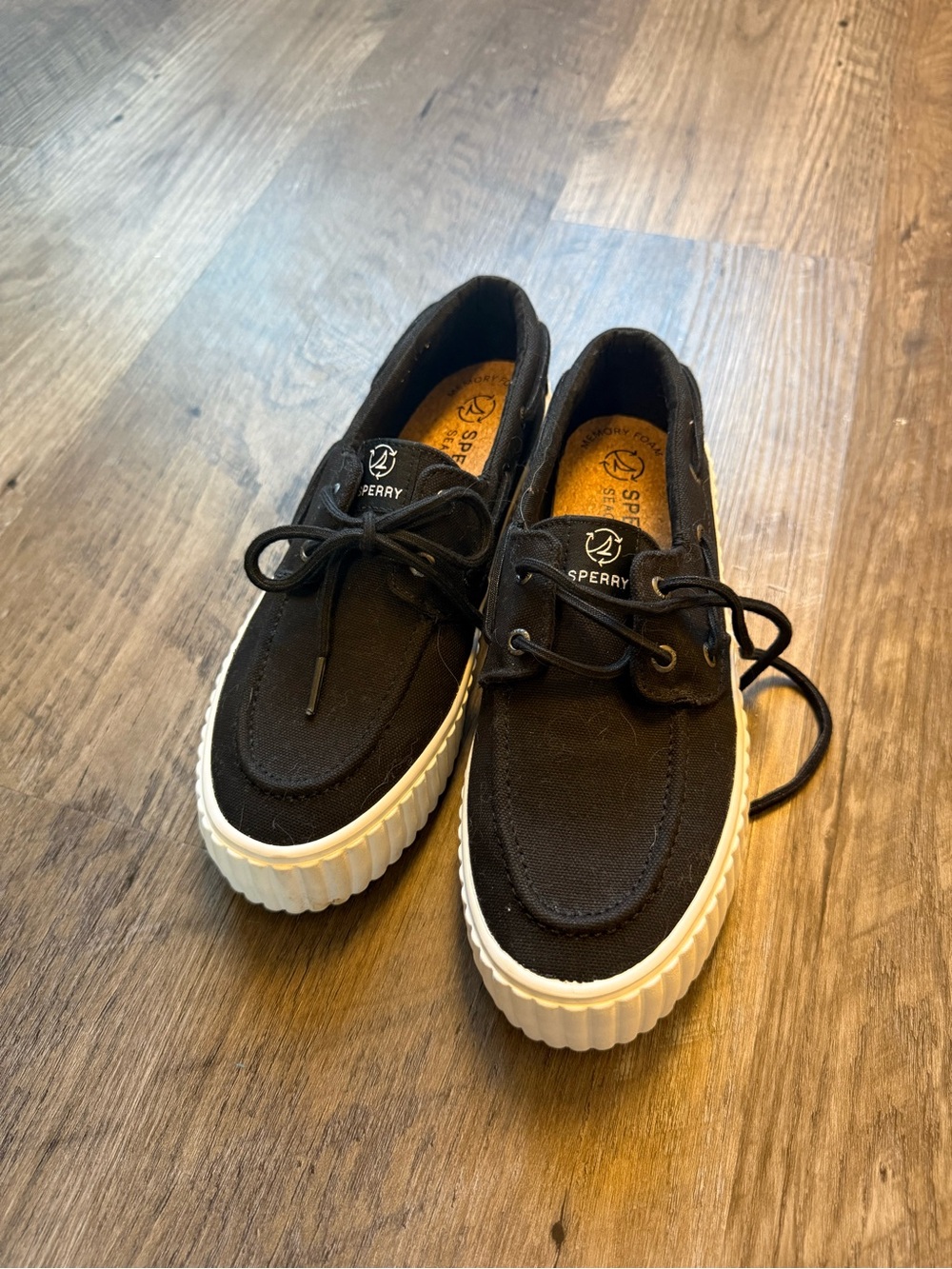 Sperry Seacycled Black Platform Boat Shoes Women’s Size 7.5 - Picture 2 of 6
